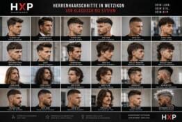 Übersicht moderner Herrenhaarschnitte bei Hair Experience Coiffeur in Wetzikon mit Classic Cut, Business Cut, Taper Fade, Mullet, Bro Flow, Locken, Langhaar, Hairtattoo und Undercut.