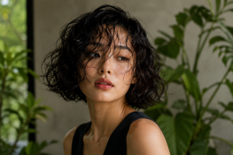 Asiatische Frau mit kurzem wildem Locken-Bob und moderner Dauerwelle beim Coiffeur HairXperience in Wetzikon